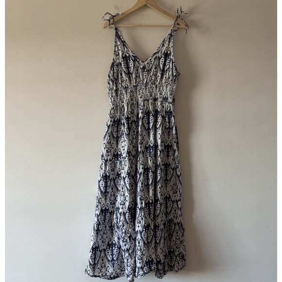 LA PLAGE Size Large Beaufort Strappy Maxi Dress Blue White Pockets Resort Boho - Picture 16 of 16